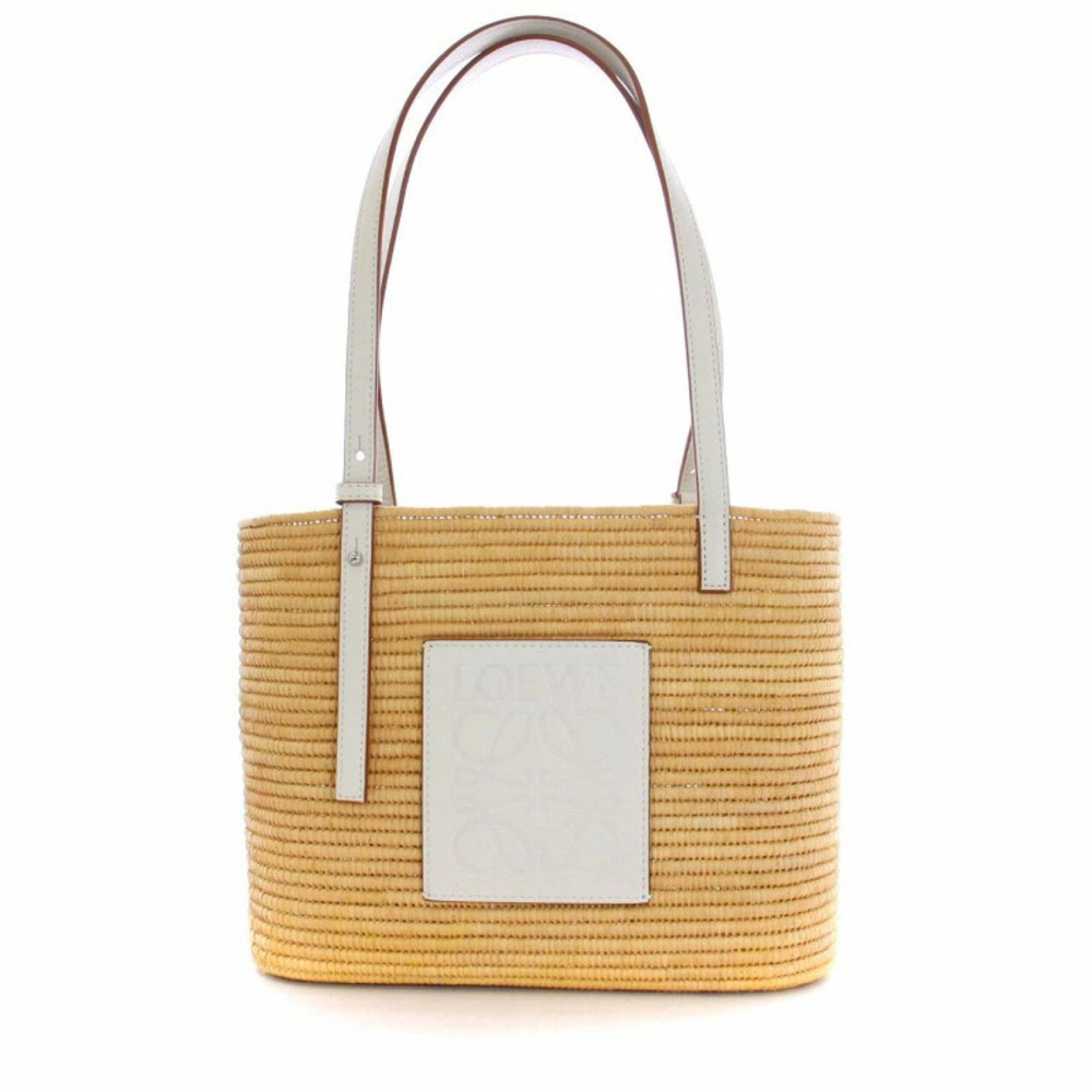 Loewe Basket Bag Tote Handbag Square Beige White